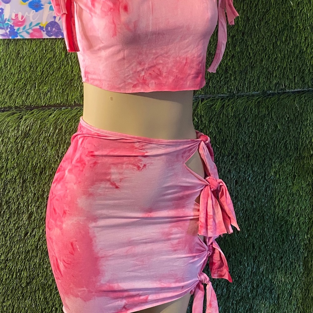 Pink tie up skirt set